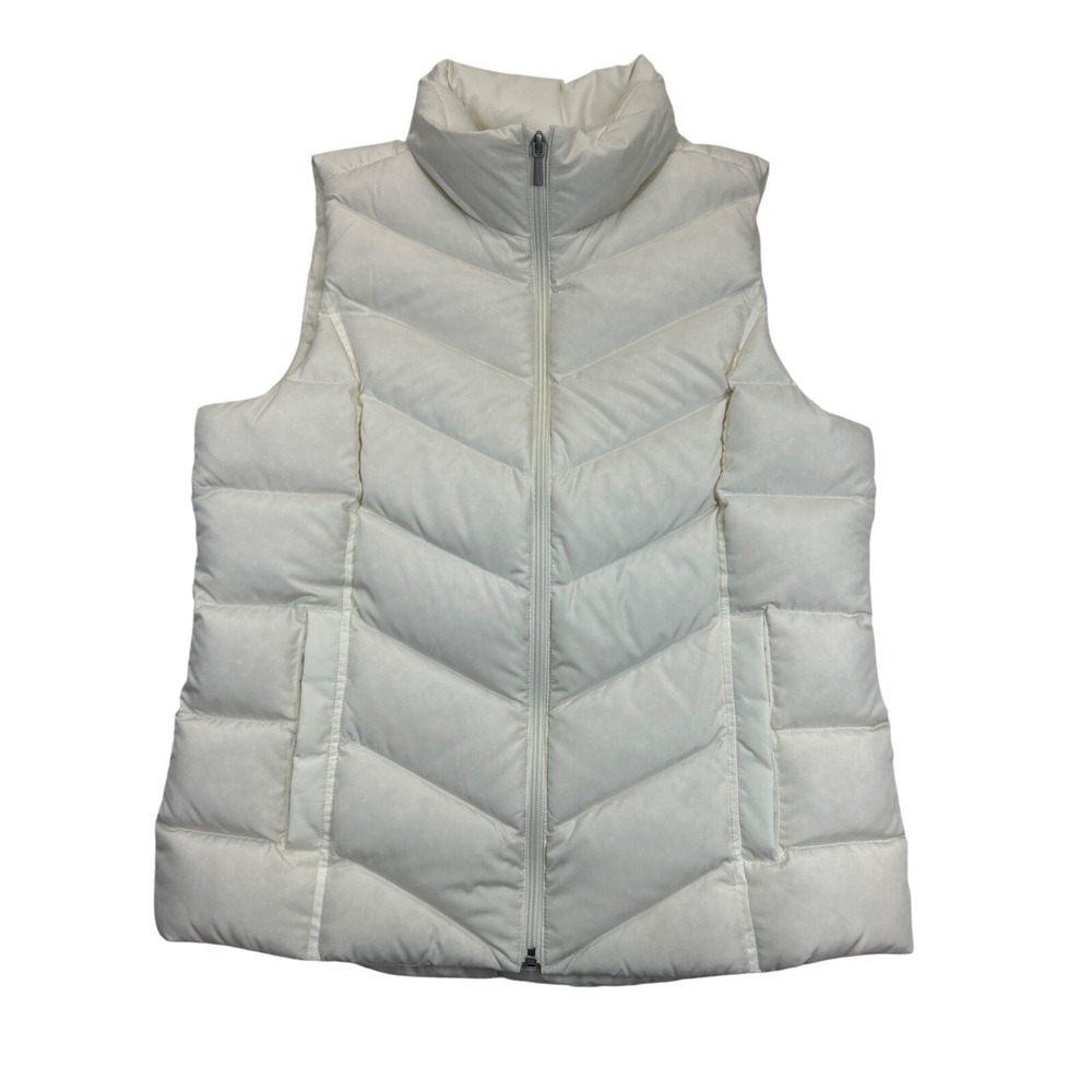 Lands End Puffer Vest Womens Medium White Quilted Full Zip Pockets